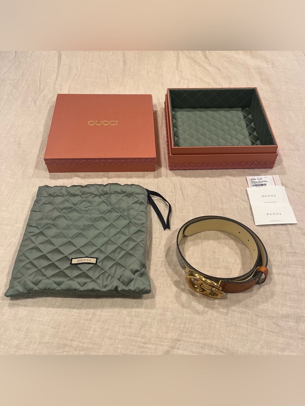 Gucci $2400 Exotic Ostrich/Python GG Marmont Belt, Size 70, 400593 - Picture 12 of 15